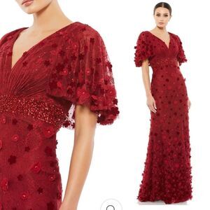 Mac Duggal Red Floral Maxi Dress